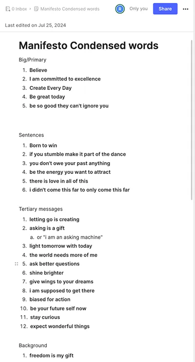 Personal manifesto word cloud by Rob Cressy